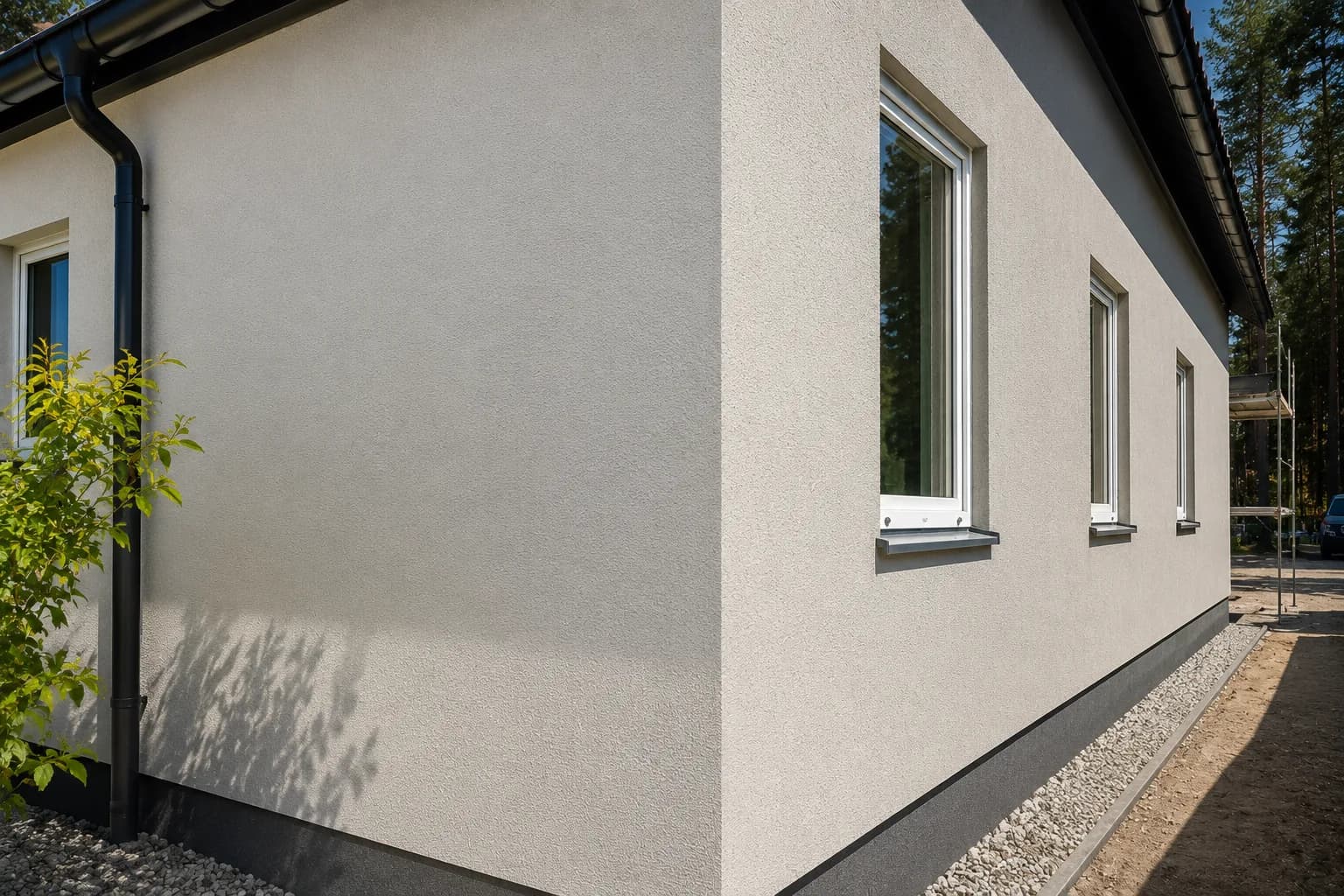 Finished rendered facade — a through-coloured mineral render on a Yorkshire property